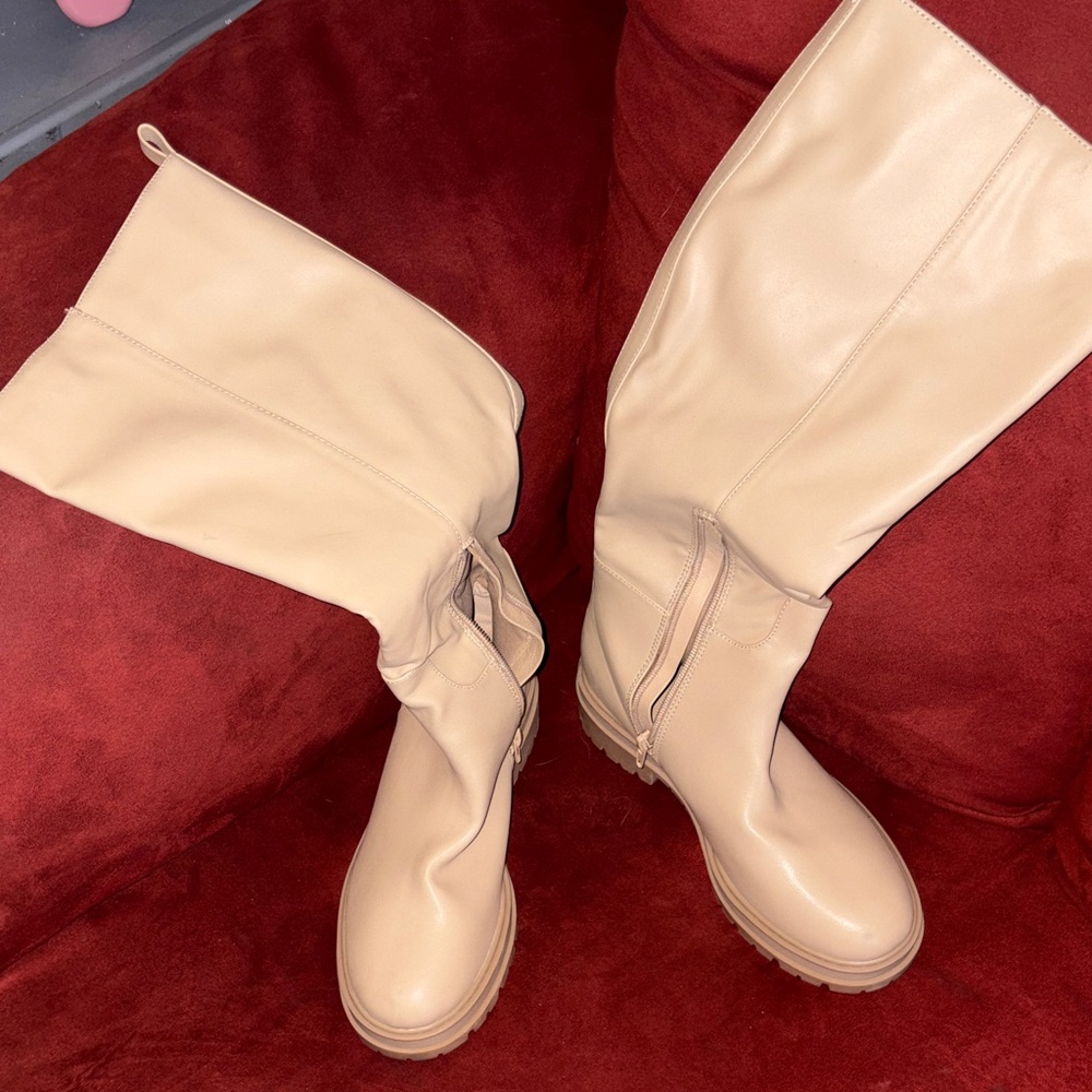 Over-The-Knee Neutral Beige Riding Boots